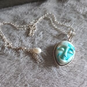 Vtg Sterling Silver Face Pendant Necklace